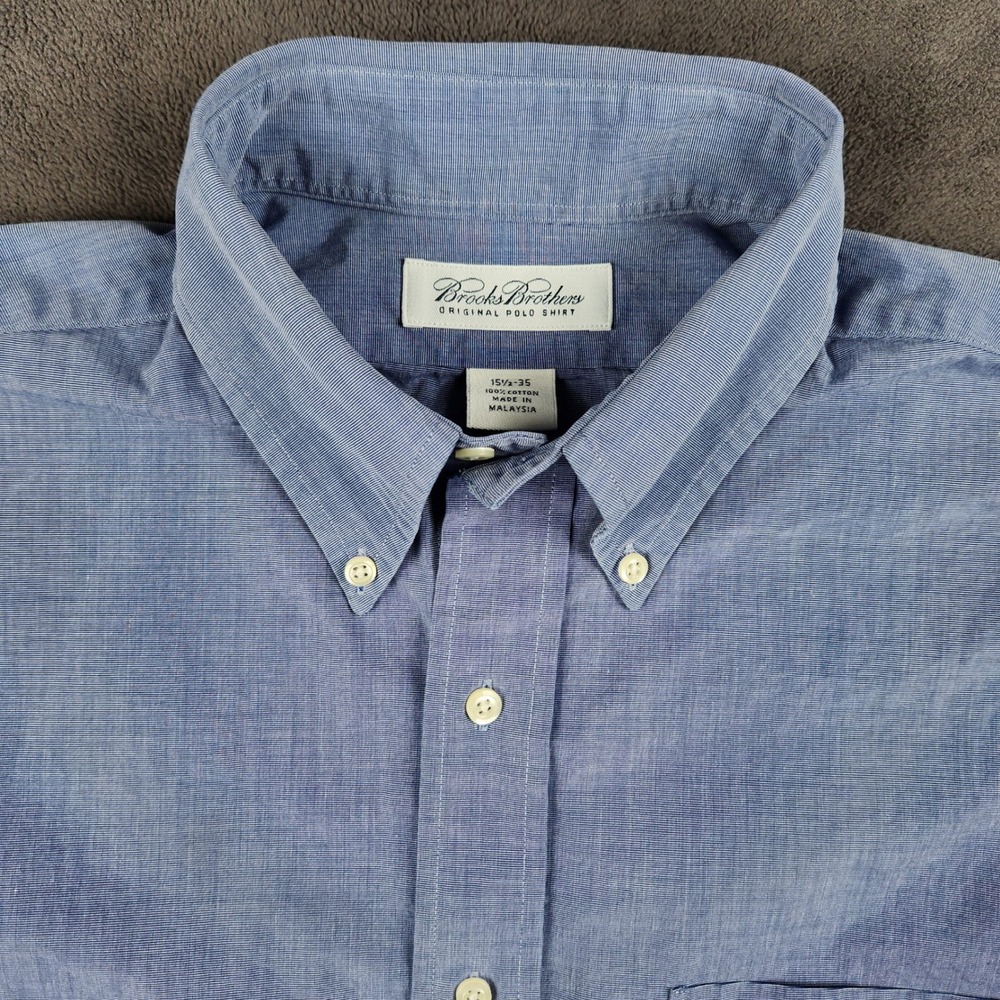 Brooks Brothers Dress Shirt Mens 15.5 35 Blue White Stripe Button Up Long Sleeve - Picture 1 of 10